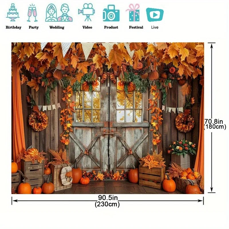 1pc Autumn Background Polyester Autumn Harvest Pumpkin Photo Background Used for Thanksgiving Party Decoration