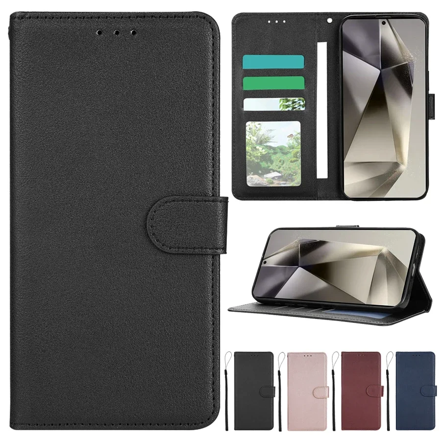 Wallet With Card Slot Stand Magnetic Flip Leather Case For Samsung Galaxy S24 Ultra S23 FE S22 Plus S21 S20 FE S10 S9 S8 Cover