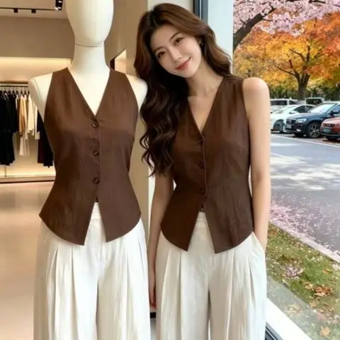 Retro Fashionable Vest Top Women's Summer Outdoor Wear Slim Fit Design Sleeveless Shirt Stylish Ultra Short Length Inner Wear