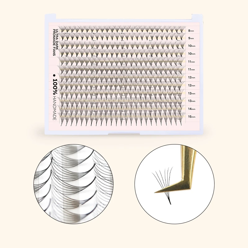 5-box Pointy Base Premade Fans Mega Tray Russian Volume Promade Fans Mixed Lengths 3D to 16D C D Curl Eyelash Extensions