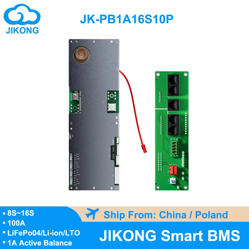 Jikong-インテリジェントインバーターデバイス,bms JK-PB1A16S10P, 24v,48v,8s-16s,LiFePo4,リチウムイオン,家庭用エネルギー貯蔵,アクティブバランサー,1a電流