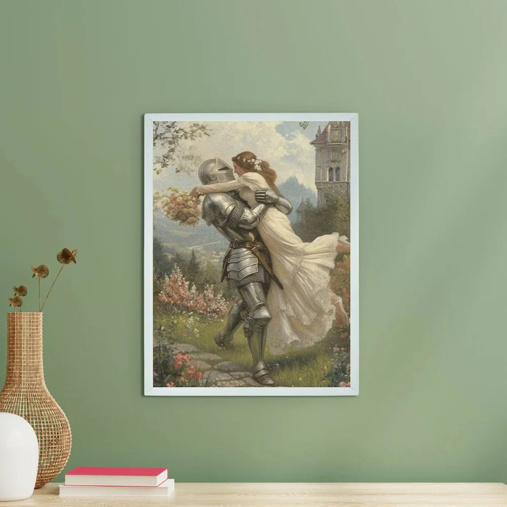 رومانسية القرون الوسطى فارس زوجين قماش جدار الفن القرون الوسطى الخيال صورة ديكور المنزل هدية
