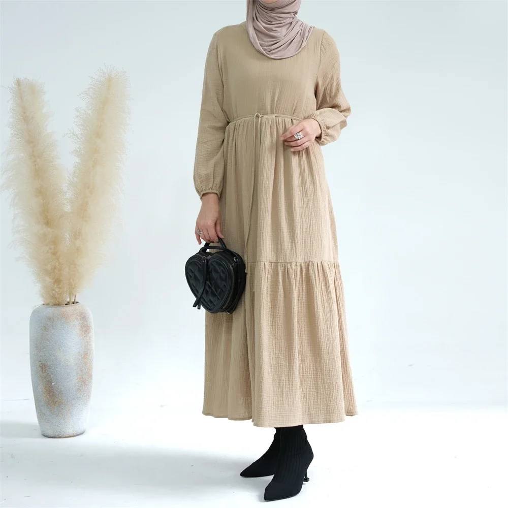 

Cotton Kaftan Muslim Women Plain Maxi Dress Ramadan Abayas Arabic Robe Dubai Turkey Caftan Eid Modest Robe Jalabiya Prayer Abaya