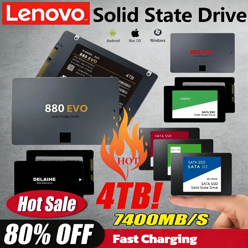 

Original Lenovo 4TB Portable SSD External Solid State Drive USB 3.1 High Speed Storage 560MB/s Ultra Slim 2.5 Inch for Mac PC