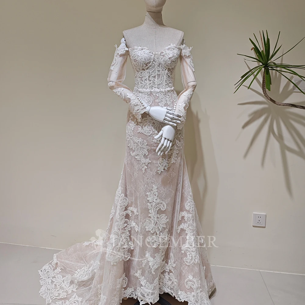 Exquisite Stylish Wedding Dresses 2026 Sequins Full Sleeves Customized Merm Backless Tiered Vestido De Noiva