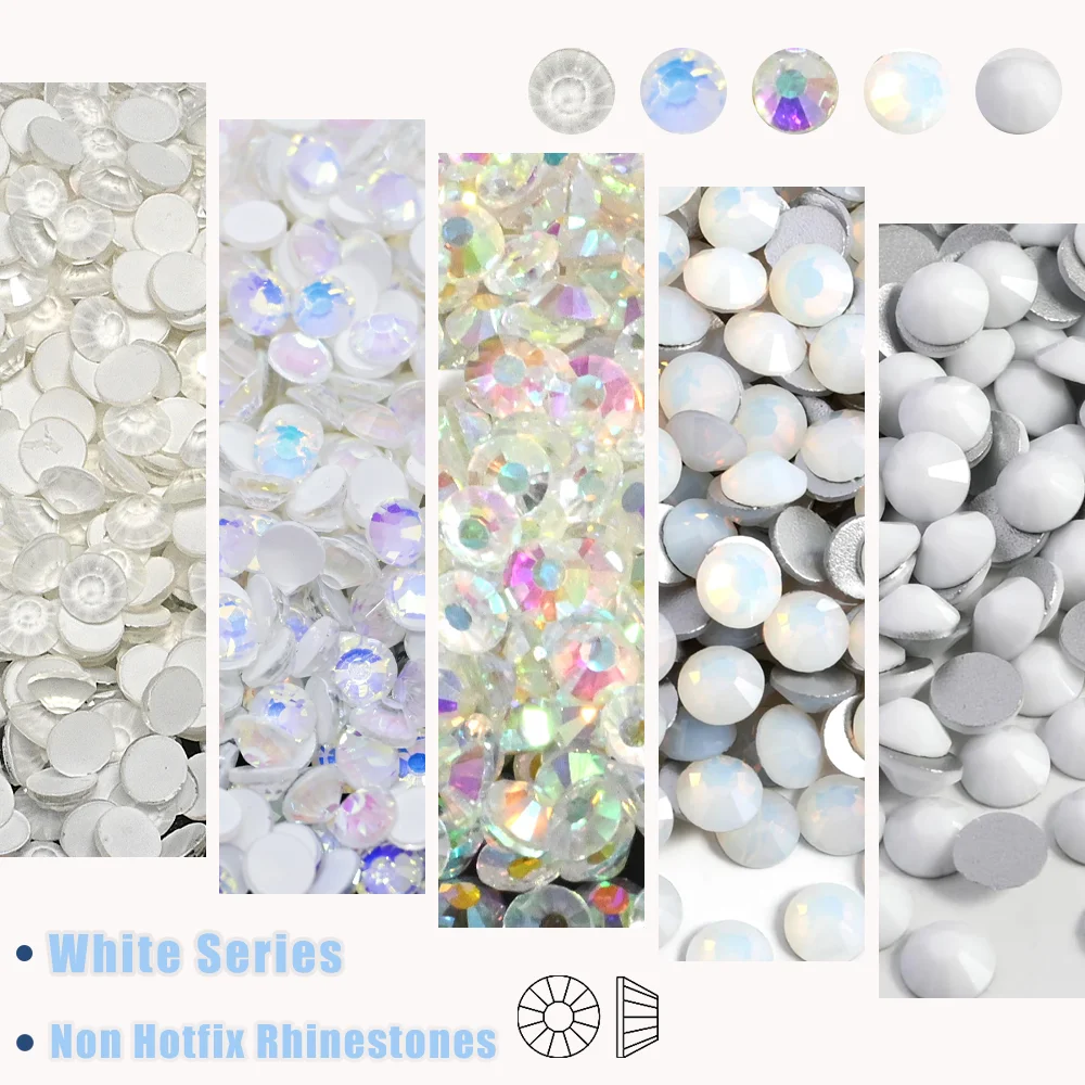 

ss6-ss30 White Series Color Non Hotfix Rhinestones Gliter Glass Nails Rhineston Flatback Stones For DIY Crafts Strass
