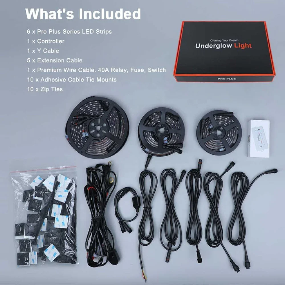 Pro Plus IP68 Waterproof RGBIC LED Car Under Glow 6 Pcs Chasing Underbody Tiras De Chasis Underglow Light Kit for Cars