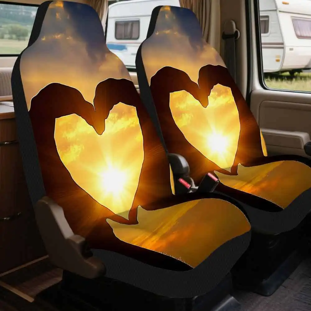 2pcs Car Seat Covers Set, Valentine's Sunrise Heart Print, Chic Vehicle Seat Covers. Fits Holiday Festival Trips & Daily Gas Ru
