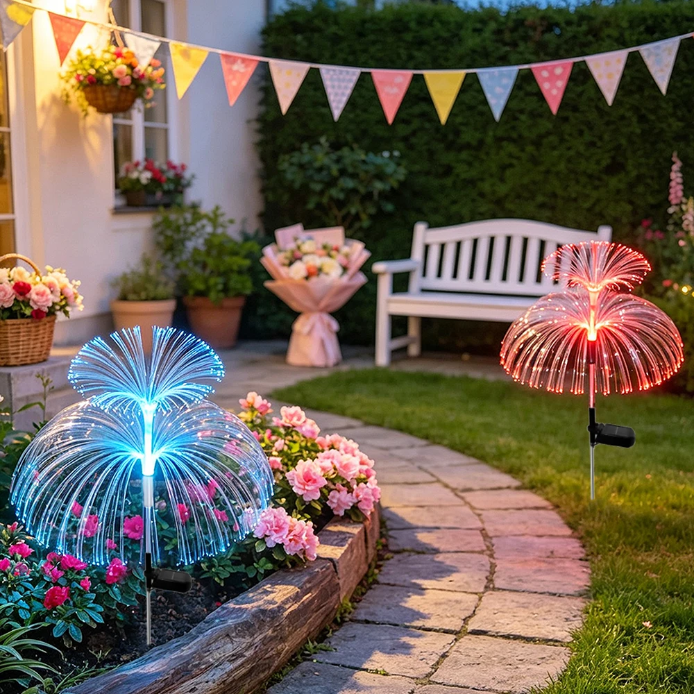 2pcs Solar Jellyfish Insert Lamp, 7Color Changing Jellyfish Garden Light for Pathway, Patio, Backyard, Lawn, Holiday Decorative