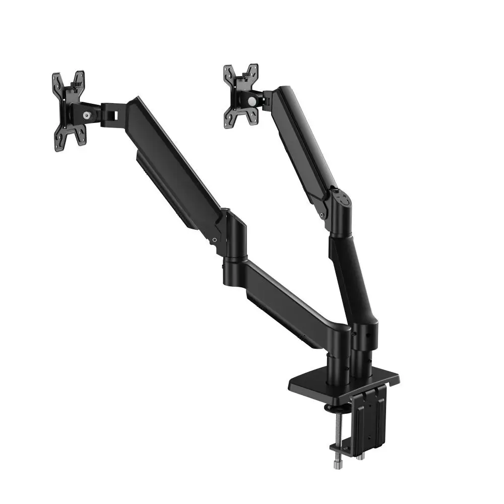 Supporto per doppio monitor per schermi da 13″–32″, supporto regolabile per doppio monitor, con rotazione di 180° ° Girevole, Inclinabile, 360° °