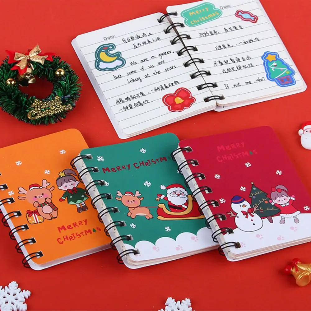 40sheets Loose-leaf Christmas Coil Notepad Thickened Cartoon Mini Notebook Cute Side-flip Coil Book School Stationery