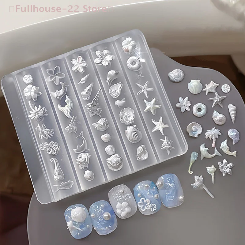 【MAX-22】1 Pcs Lily Flower Sea Shell Conch Coral Starfish 3D Acrylic Nail Mold Nail Decorations DIY Silicone Manicure Mold