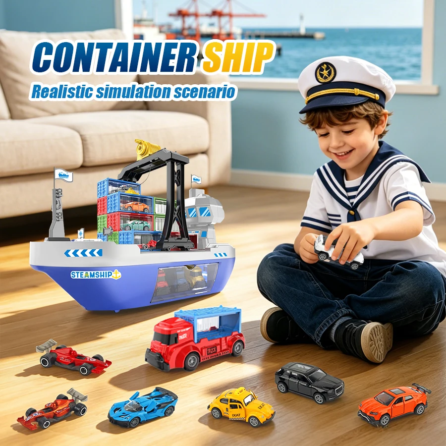 

Kids Toys Large-Sized Cargo Ship Alloy Vehicle Container Set Storage Toy Ship Simulation Track Inertia Boat Diecasts & Toy Cars