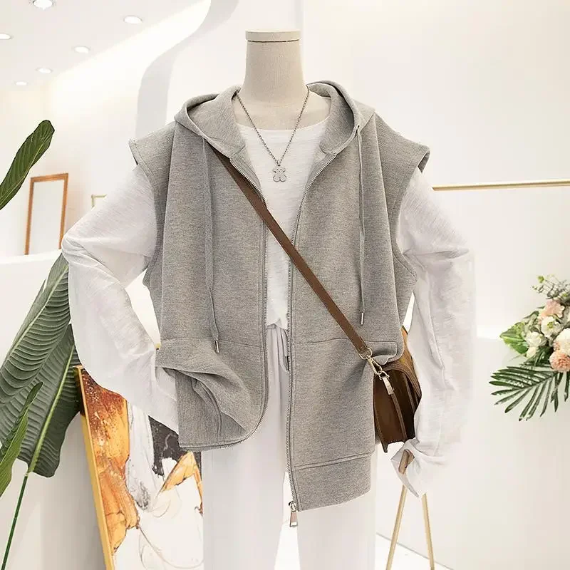 Basic Hooded Vests Women Cool Autumn Loose BF L-4XL Streetwear Harajuku Ulzzang All-match Unisex Sleeveless Overcoat Chic Trendy