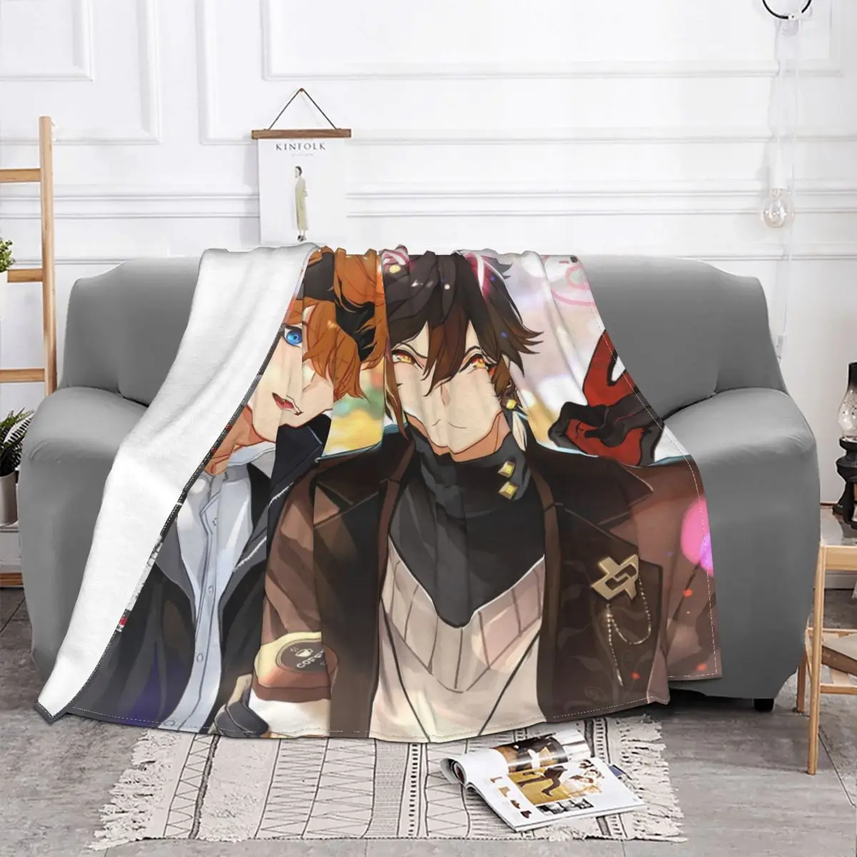 Zhongli And Tartaglia Genshin Impact Blanket Fleece Print Multi-function Soft Throw Blanket for Home Couch Rug Piece