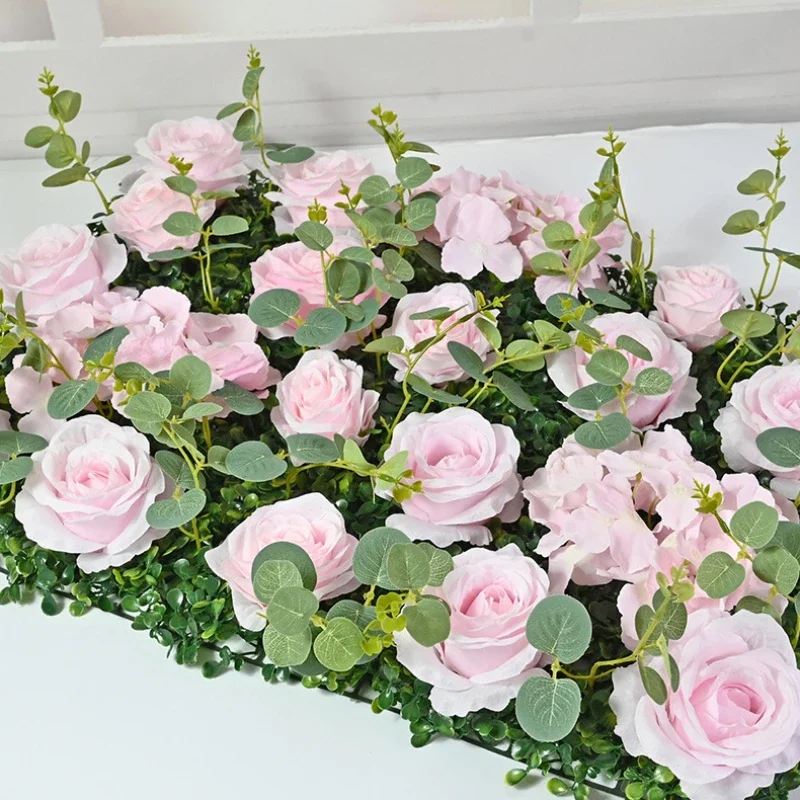 60CM Wedding Flower Arrangement Artificial Outdoor Flower Wall Three-dimensional Background Wall Decoration Eucalyptus Leaf Rose