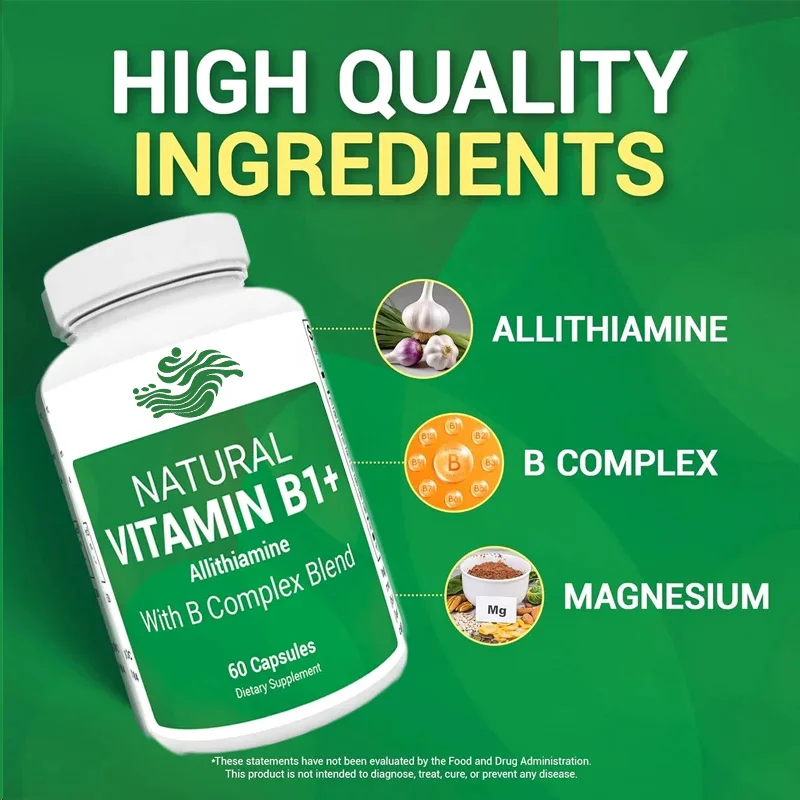 Eight Natural Vitamin B1, B6, B12 Complex Supplements, Including Thiamine, Niacin, Folic Acid, Magnesium, Etc. -60 Capsules