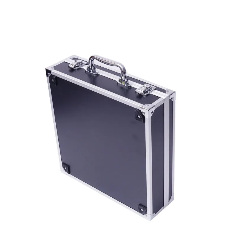 Square right angled portable aluminum alloy hard toolbox, black silver instrument storage box, optional shock-absorbing sponge