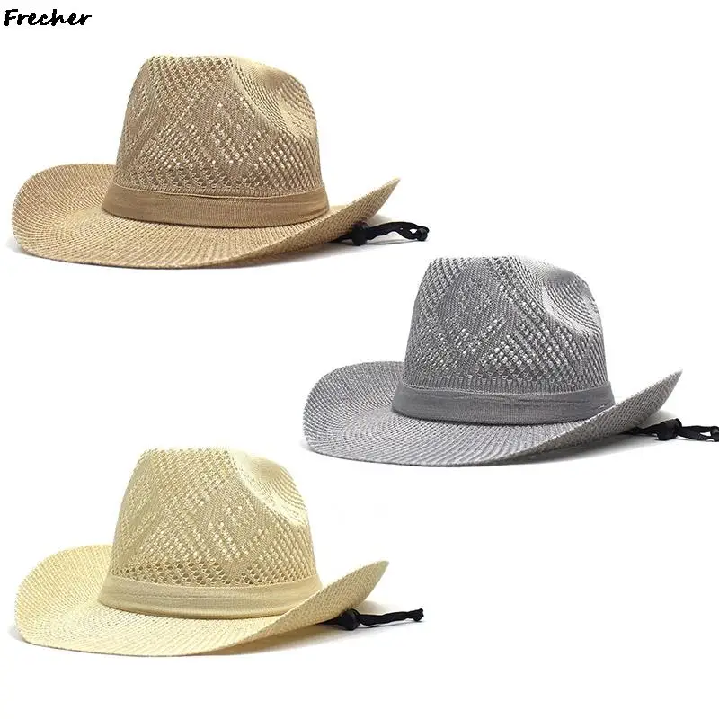 Western Cowboy Hat Men Wedding Party Sun Hats Outdoor Sun Protection Caps Hollow Beach Chapeau Summer Male Comfortable Panama