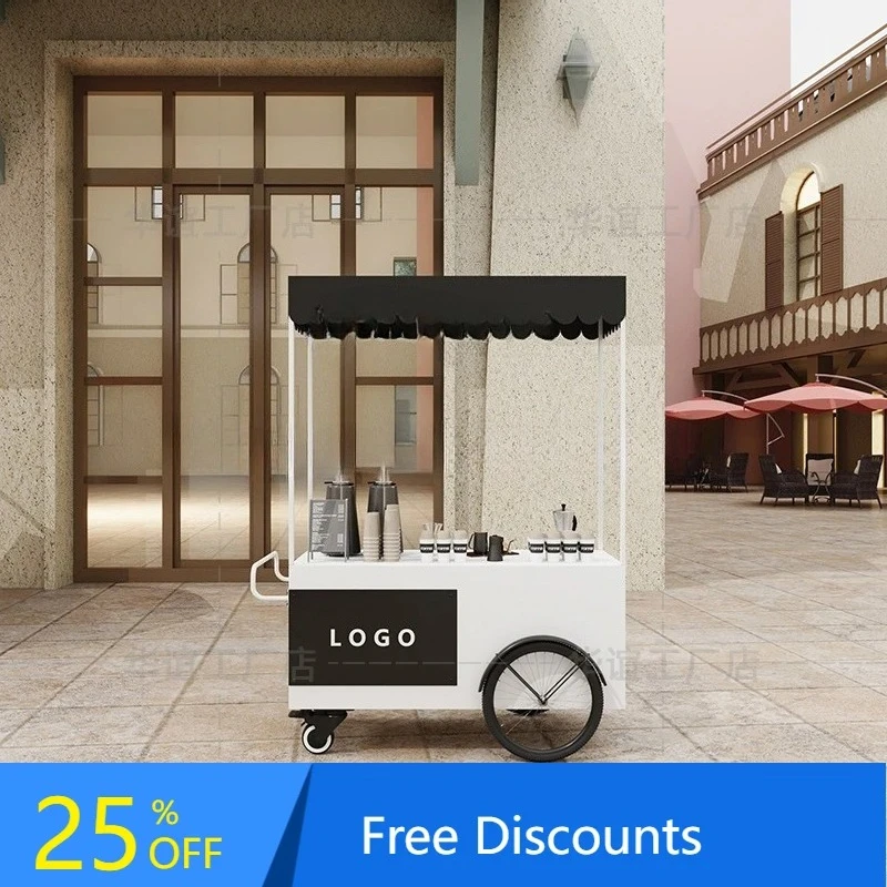 stall trolley hand push commercial promotional cart display stand multi-functional mobile coffee cart