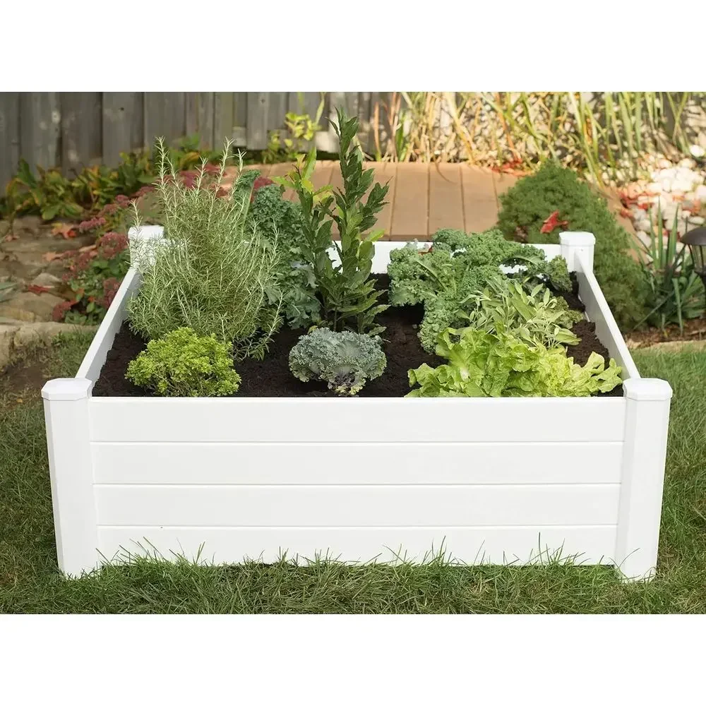 Premium Outdoor Elevated Garden Bed for Edible Plants, 48 L x 48 W x 15 H, White Woodgrain