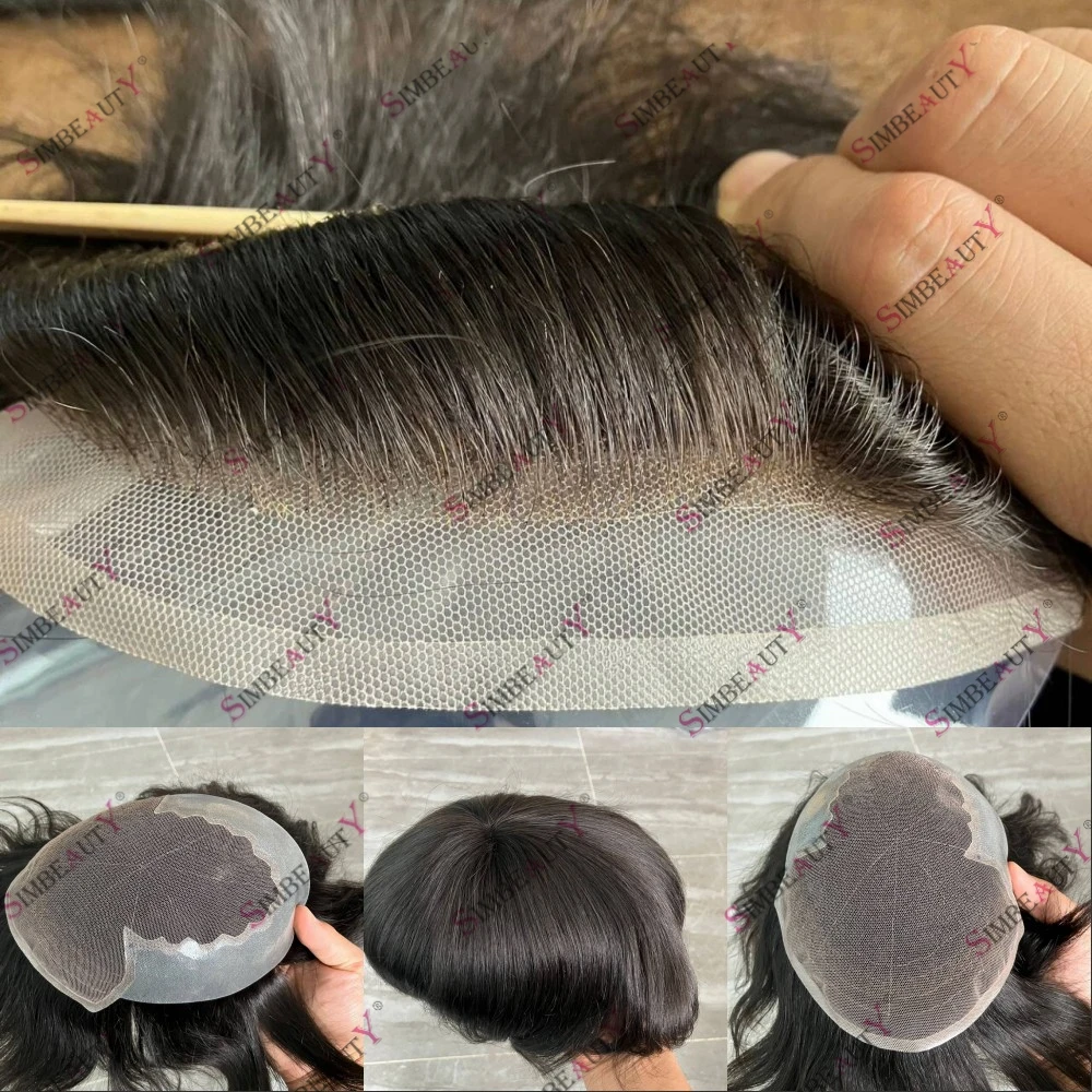 

Super Natural Hairline Lace Front Men's Human Hair Wig Toupee Hair Replacement Capillary Prosthesis Hairpieces Bleach Knots Q6