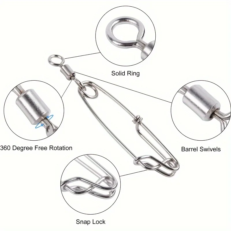 5pcs Longline Fishing Swivel Snap, Stainless Steel Longline Snap Swivels, Fishing Accessories, Eye-opening And Eye Closing Pin