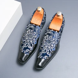 Man Embroidery Loafers Luxury Wedding Party Patent Leather Shoes for Men Designer Comfortable Breathable Formal Dress Plus Size