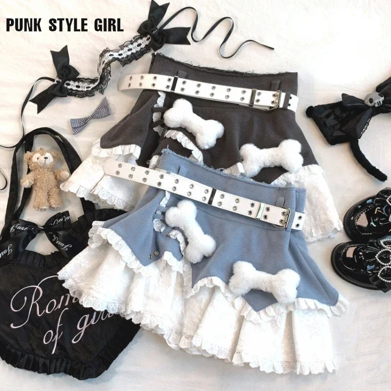 Imagem -04 - Saia Japonesa Kawaii Lolita para Mulheres Saia de Osso de Pelúcia Mini Saia Patchwork de Renda Bonito Y2k Cintura Alta Shorts A-line Anos 90