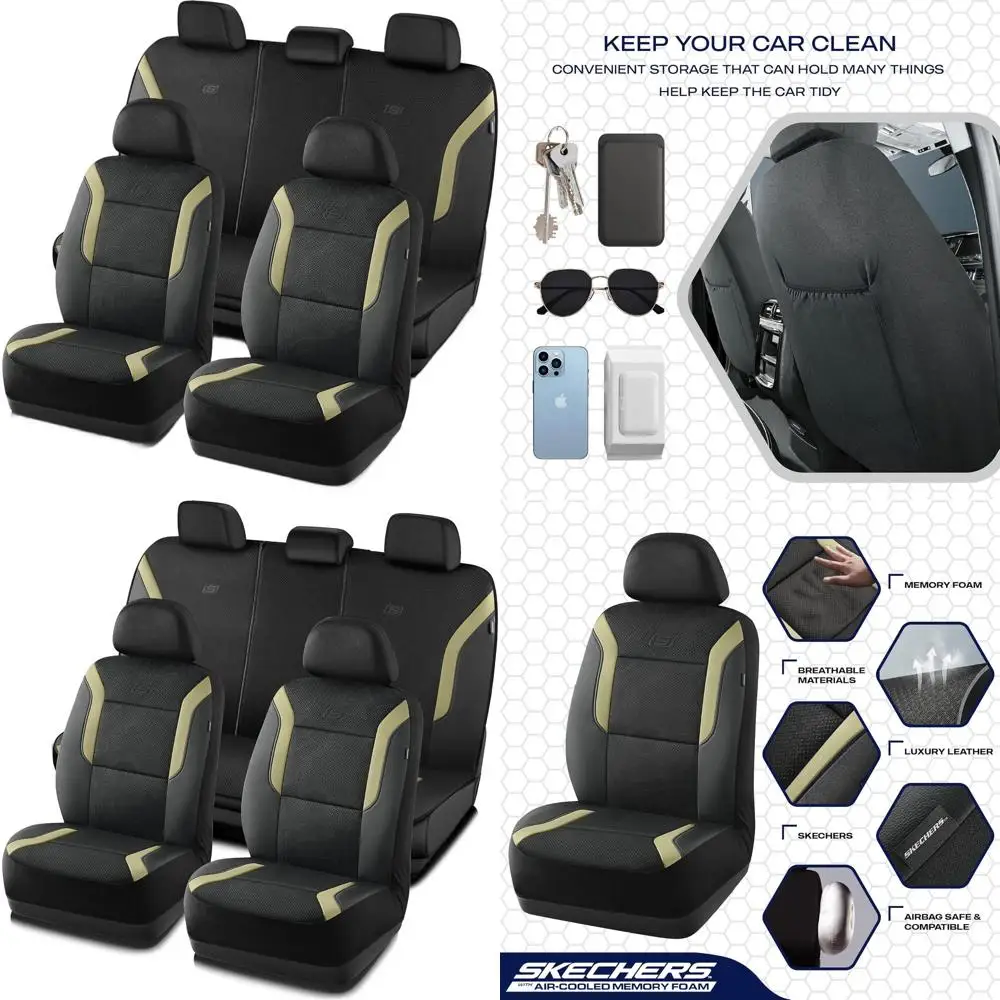 

Universal Beige Air-Cooled Memory Foam Seat Covers with Mesh for Cars, Vans, Trucks, and SUVs - Airbag Compatible Comfort Protec