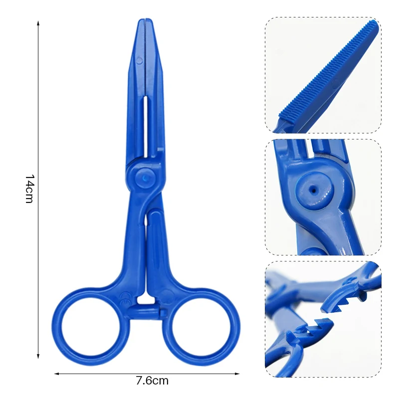 12 قطعة/المجموعة/مجموعة ملقط مرقئ للاستعمال مرة واحدة مقص بلاستيكي أزرق لملقط جراحة الأسنان معدات طبية أدوات طبيب الأسنان