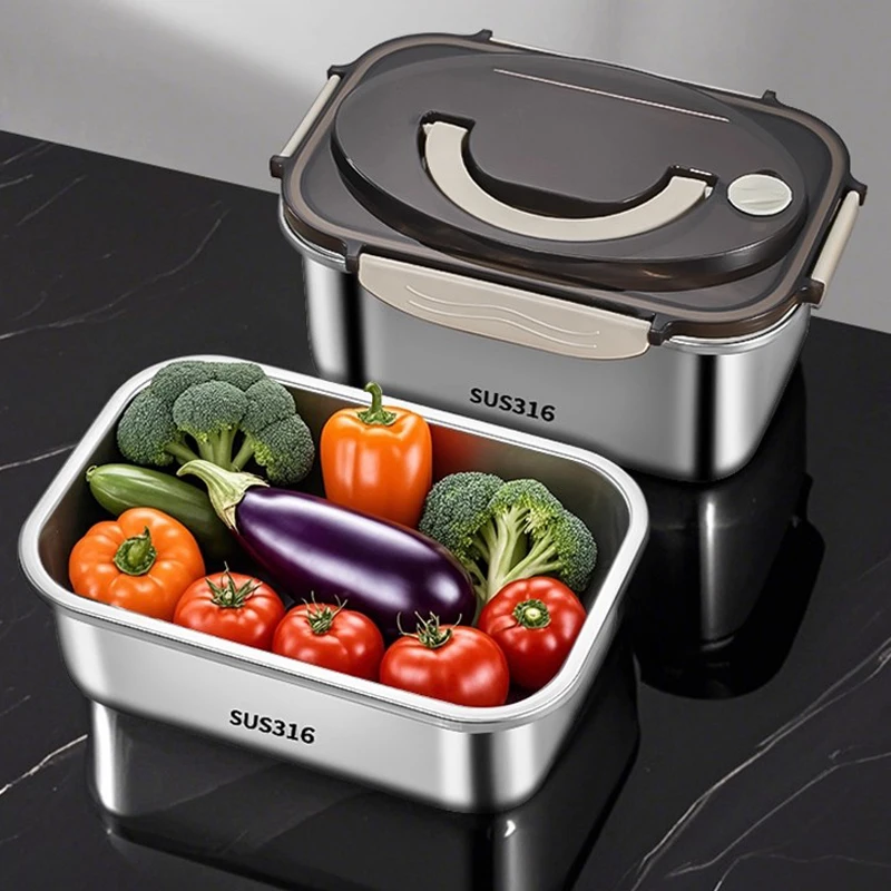316 Stainless Steel Fresh-keeping Box Lunch Box Sealed Leak-proof Bento Box Picnic Salad Bowl Portable Fridge Food Container - Image 2