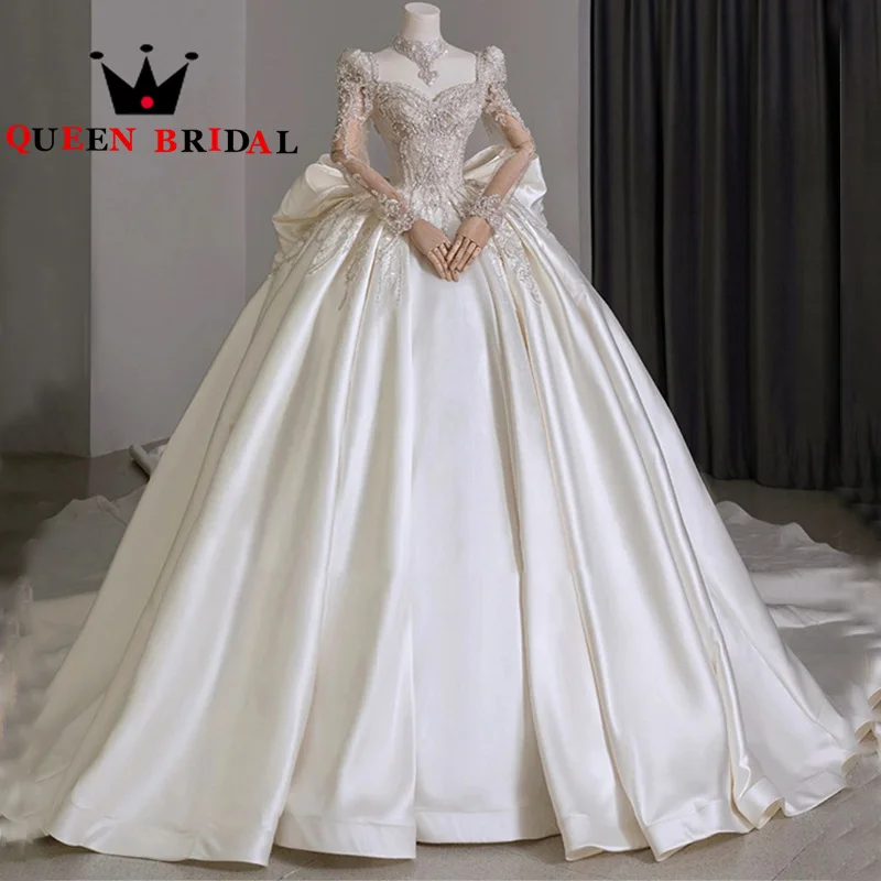 

Exquisite Beading Crystal Sequined Lace Wedding Dresses Long Sleeve Sweetheart Vestidos Novias Boda Bridal Ball Gown Custom Y38M