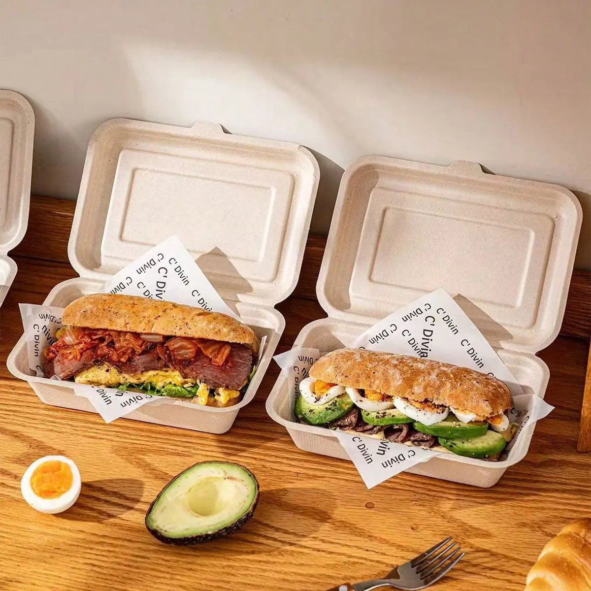 Chabatta packaging box, paper-packed sandwich, hamburger, hand cake, cake, tiramisu, disposable lunch box with lid