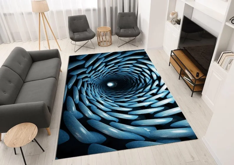 3D Illusion Carpet Ring Pattern Living Room Rug Visual Extension Bedroom Living Room Entrance Covered with Large Carpet