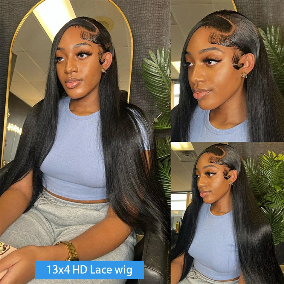 Ketebalan 200 13x6 Wig Frontal renda 13x4 Wig depan renda lurus transparan Wig rambut manusia lurus tulang Brasil 26 30 inci