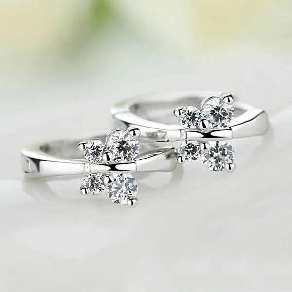 Luxury SIlver Color Classic Butterfly Austrian Crystal Stone Earrings Bridal Wedding Ceremony Propose Jewellery