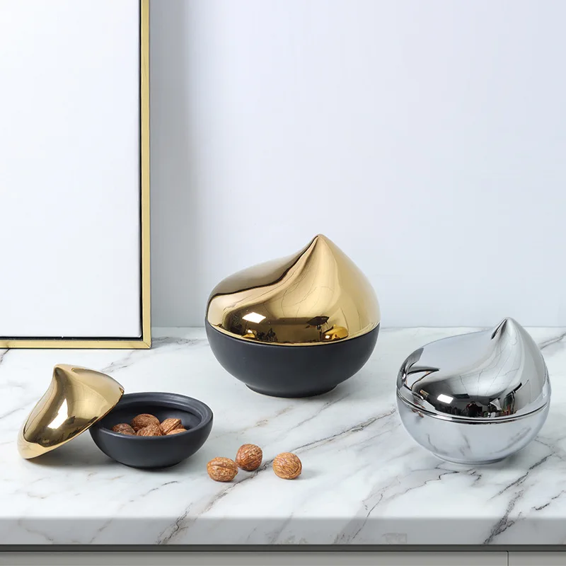 Ceramic Storage Box Silver Geometric Pine Cone Storage Jar Desktop Storage Container Jewelry Box Casket Home Decoration