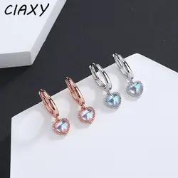CIAXY Silver Color Aurora Glaze Heart-shaped Earrings for Women Simple Moonlight Stone Earring Ear Buckle Fashion Jewelry