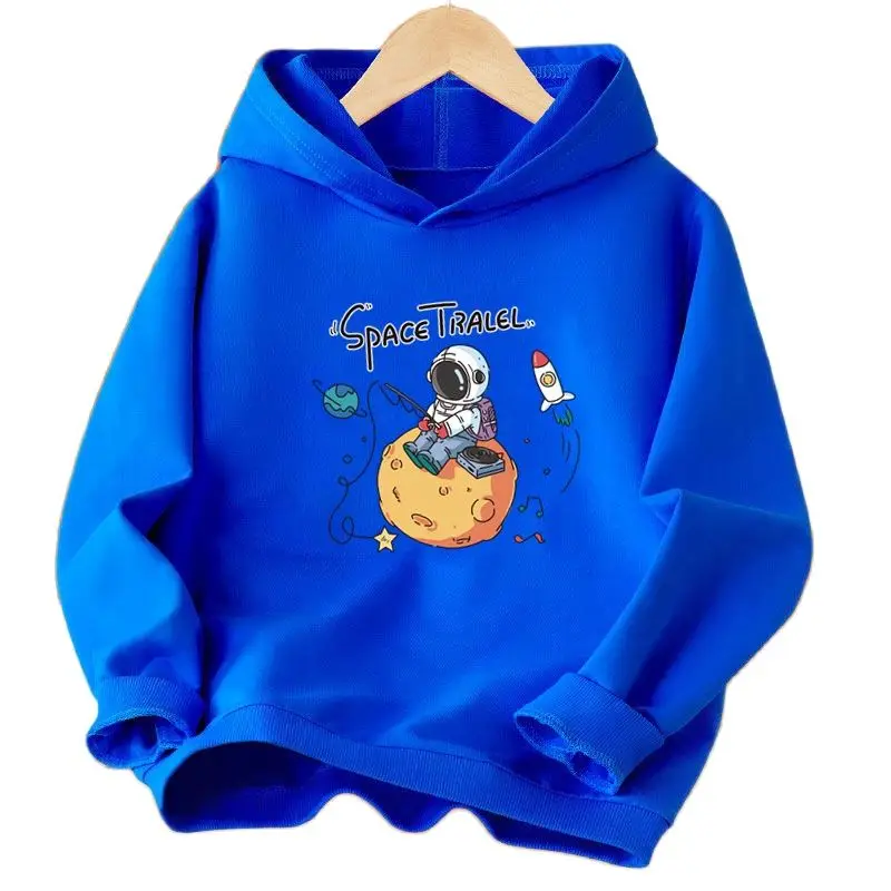 2024 Boys Girls Autumn Hoodies Cartoon Funny Astronaut Tops Children\'s Long Sleeve Hoody Sweatshirt Space Kids Clothes