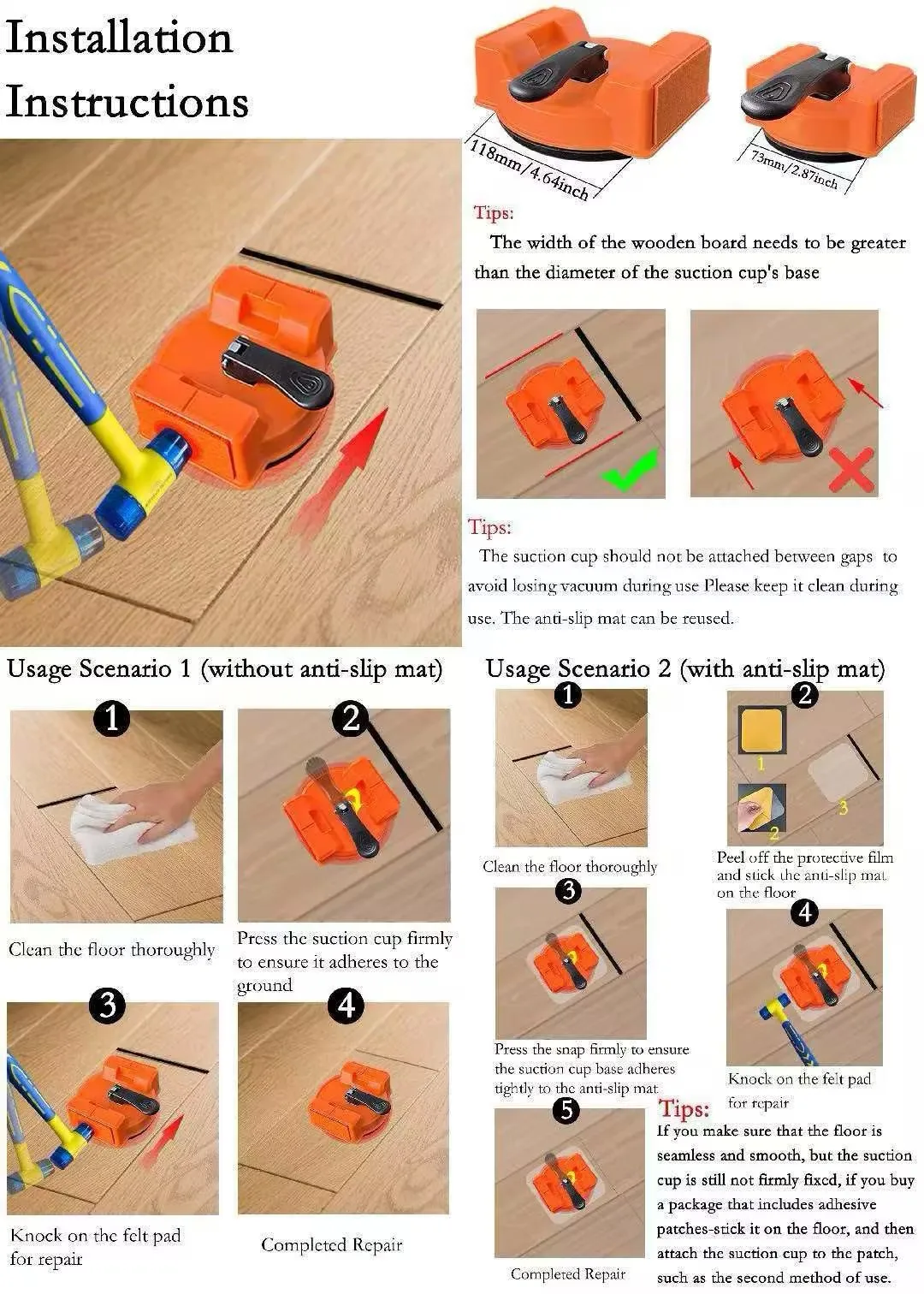 1pcs Wood Tile Vinyl Floor Crack Repair Tool Floor Gap Repair Suction Cup Tool Floor Gap Fixer Household Decoration Accessory image 5
