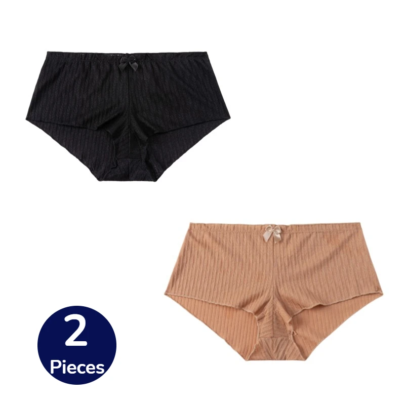 BZEL 2 Stück/Set Damenhöschen, modisches Weizenähren-Muster, sexy Dessous, weiche, süße Schleife, atmungsaktiv, gemütlich, weibliches Sport-Höschen
