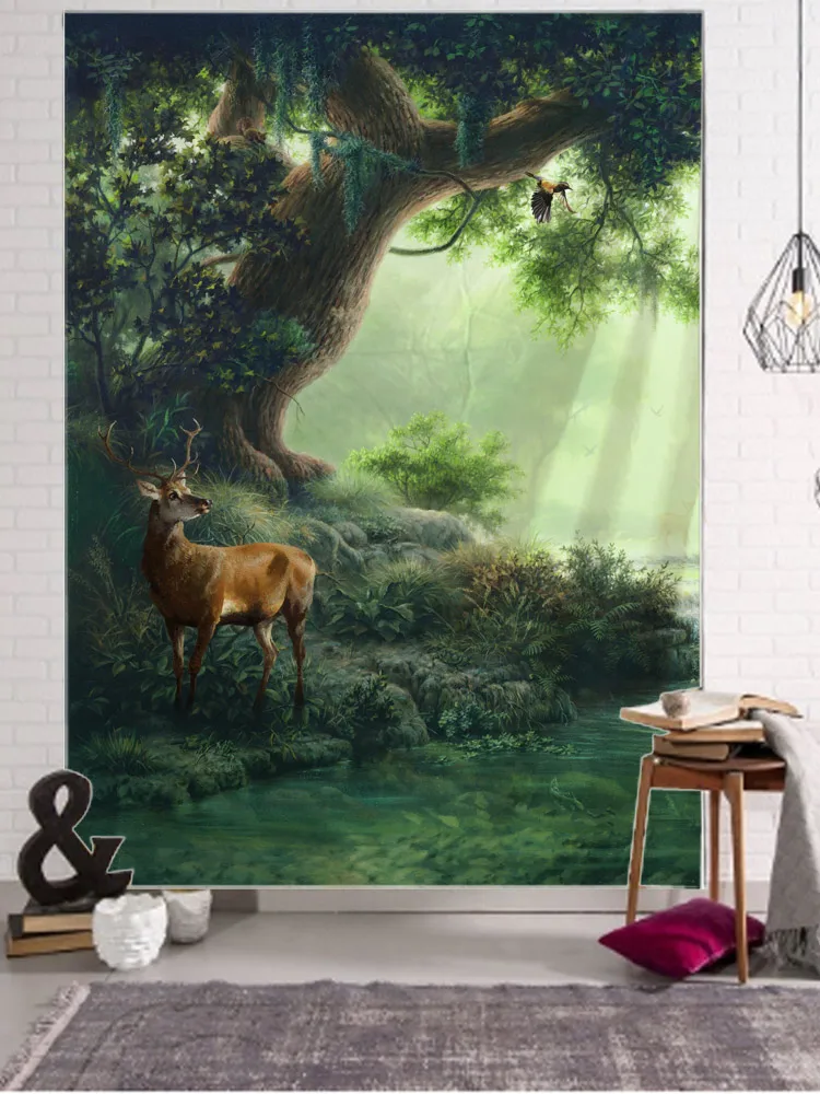 

Natural landscape tapestry, forests, waterfalls, snow scenery, home decoration wall hanging cloth, hippies, room wall decoration