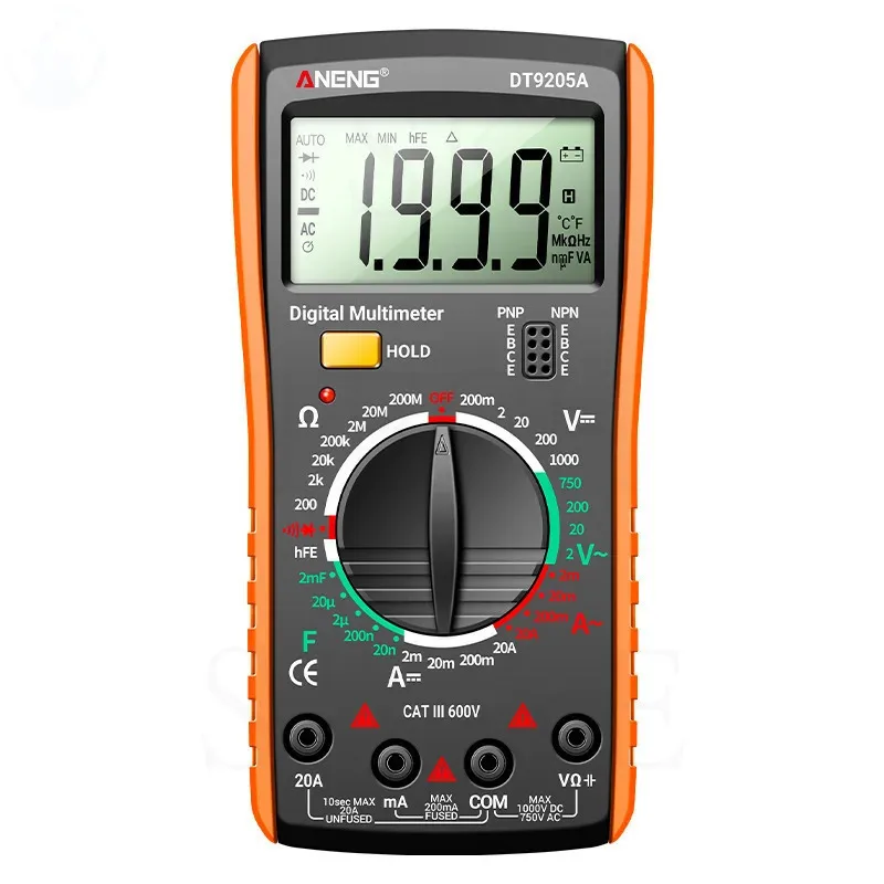 Portable LCD Digital Multimeter AC/DC Voltage Diode Tester Current Resistance Meter Ammeter Multitester with Test Probe  DT9205A