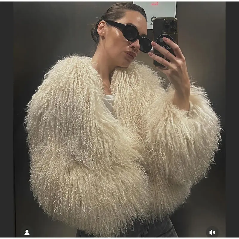 Oversized Green Plush Fur Coat For Women Elegant Soft Warm Long Sleeves Loose Jackets Winter High Street Female Outerwear ﻿