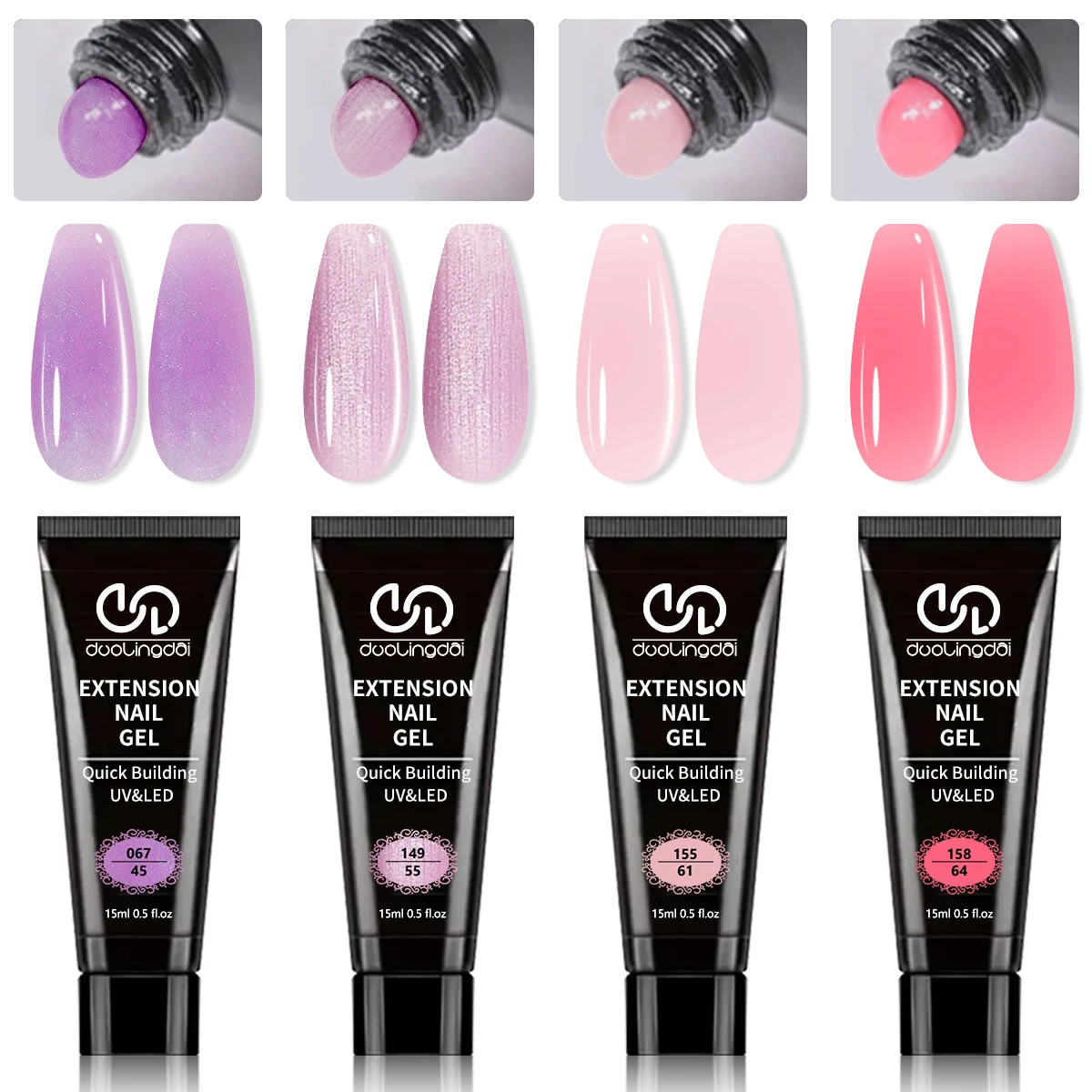 Duolingdai Poly Gel Nail Kit 4 Colors Extension Gel Kit Pink Nude Purple Complete Tools Beginner Thickening Solutions DIY