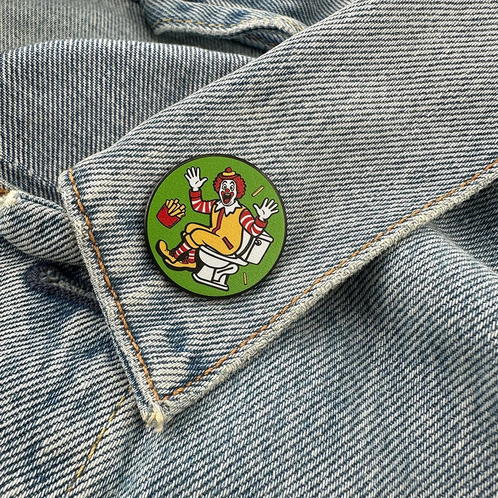 Funny Fast Food Clown Toilet Enamel Brooch Humorous And Spoof Cartoon Fast Food Badges Backpacks Hats Accessories Novelty Gifts