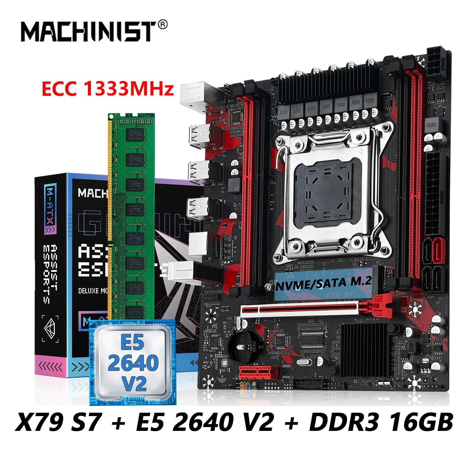 

MACHINIST X79 Kit S7 Motherboard Set Intel Xeon E5 2640 v2 LGA 2011 CPU Processor + 16GB ECC DDR3 RAM M-ATX Support SSD M.2 NVME