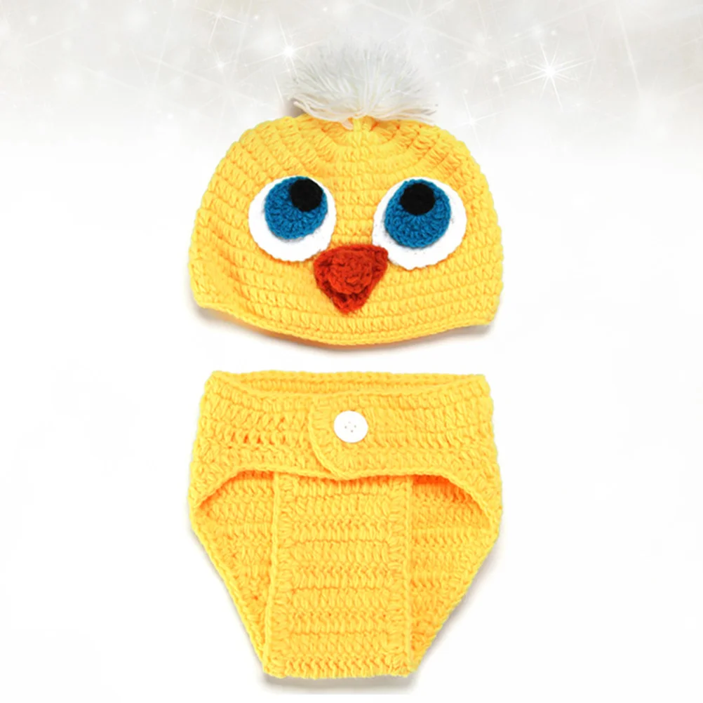 

Baby Knitted Outfits Yellow Chicken Design Newborn Photography Props Adorable Infant Crochet Costume for Daily Wear Gift