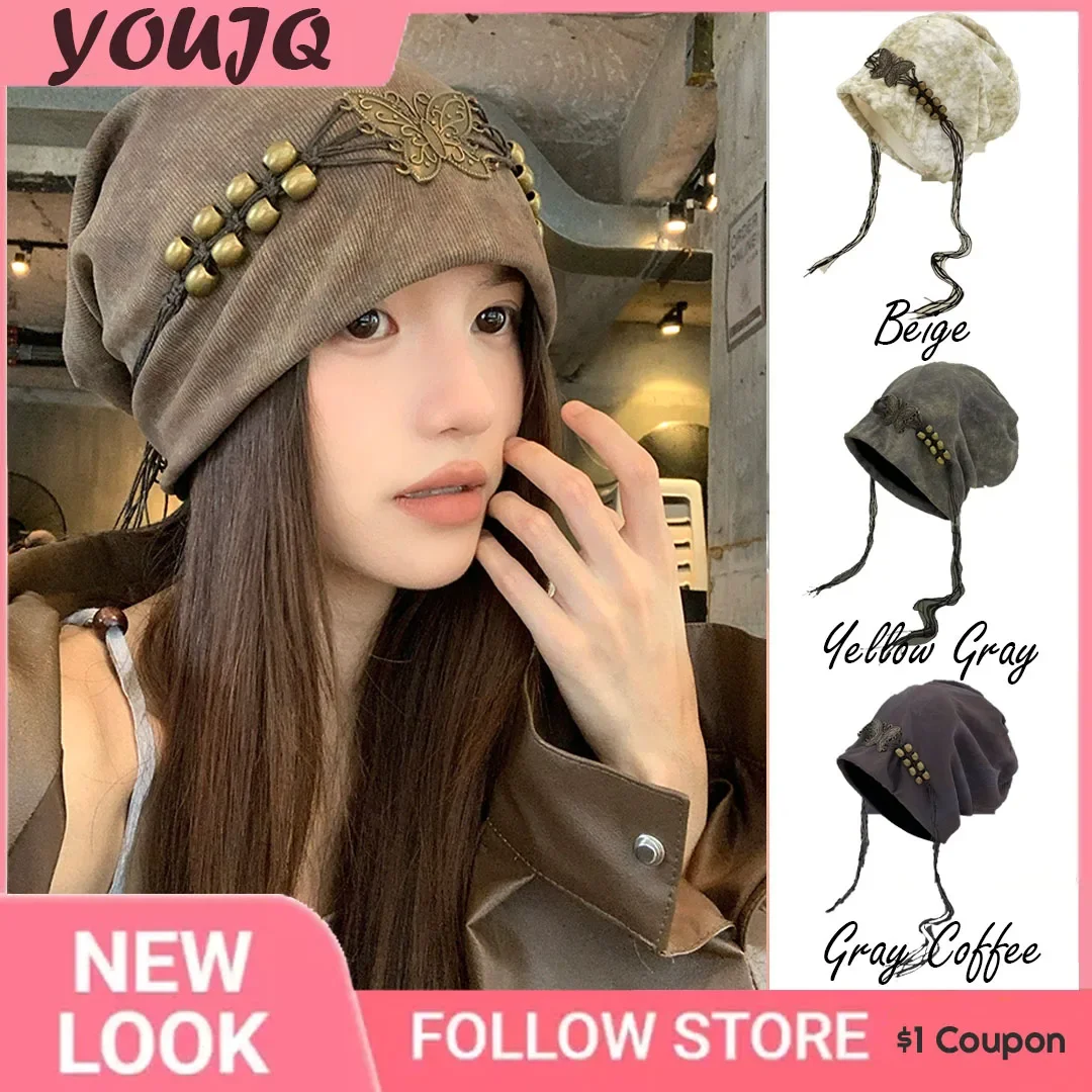 

Y2K Blogger Butterfly Skull Beanie Hats for Women Party Accessory Pullover Hat Street Butterfly Skull Caps Sombreros De Mujer